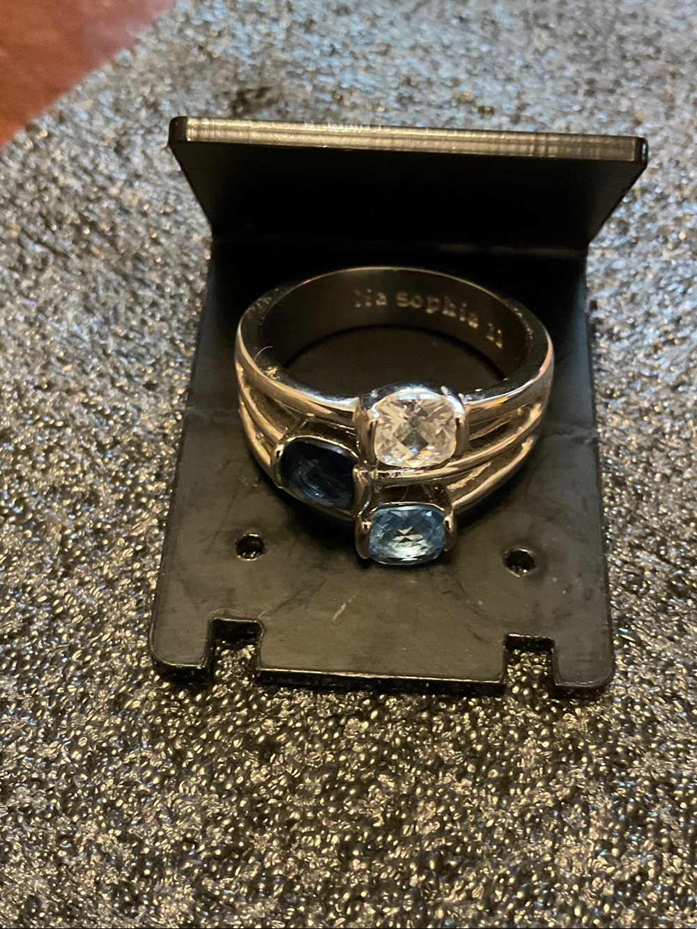 Lia Sophia Silver Tone Ring Set with Blue and Clear Stones